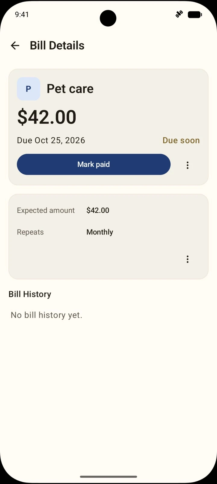 Adding a bill in the real Shoddy Android app