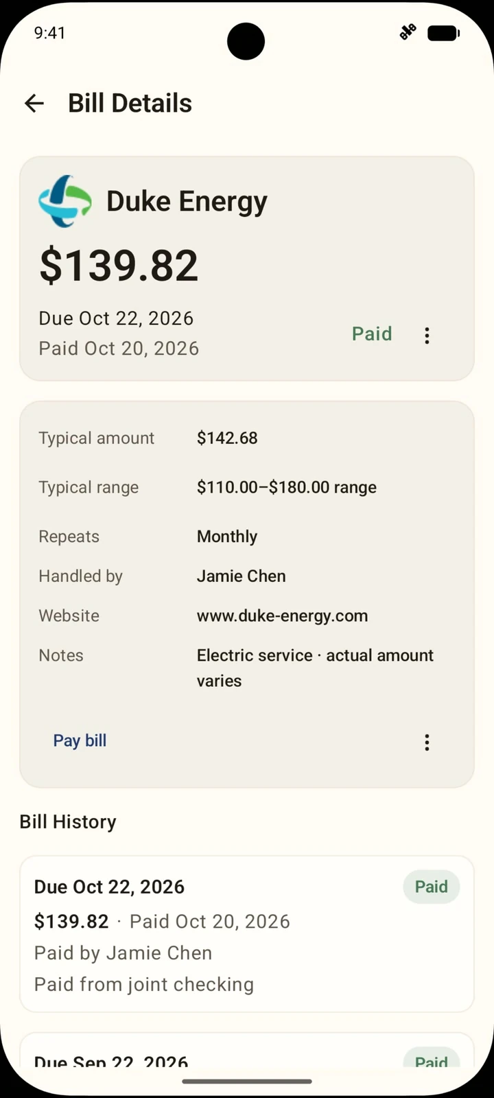 A bill and its payment details in Shoddy